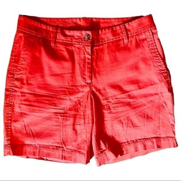 TALBOTS Relaxed Bermuda Shorts Coral Orange Chino Cotton Stretch Mid Rise 4 - Picture 2 of 12